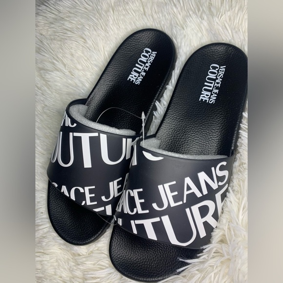 New Versace Jeans Couture Black Signature Pool Slide - Picture 4 of 5